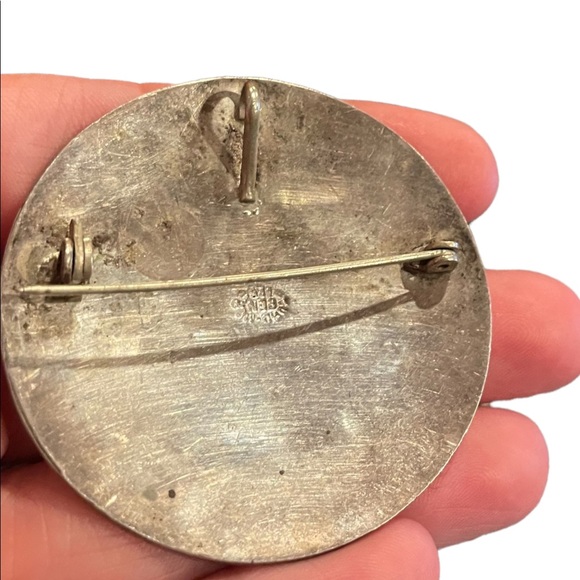 Vintage antique Aztec Mayan 🌞 God turquoise chip inlay pin/pendent - Picture 6 of 8